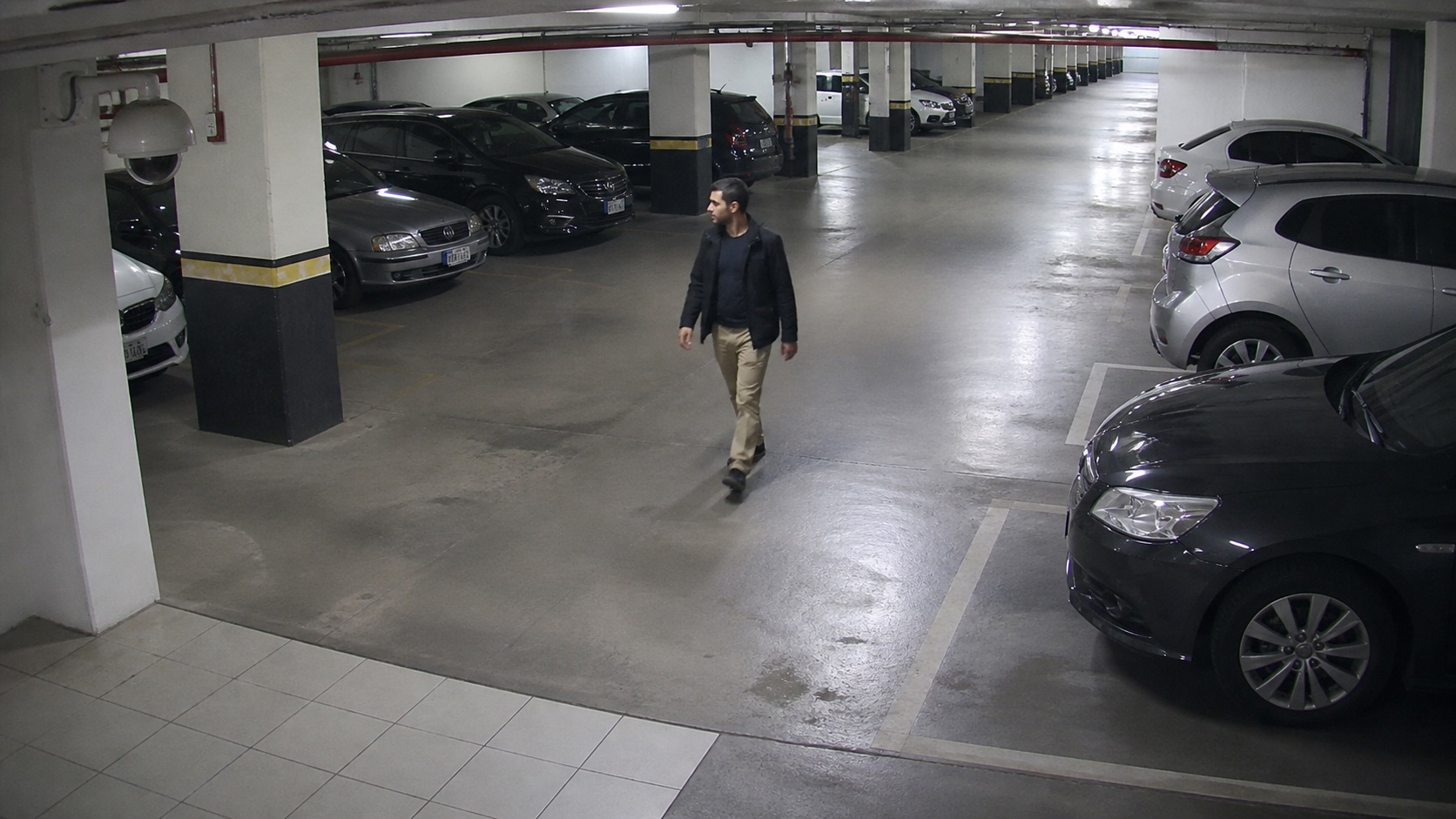 Parking garage CCTV detecting a walking person